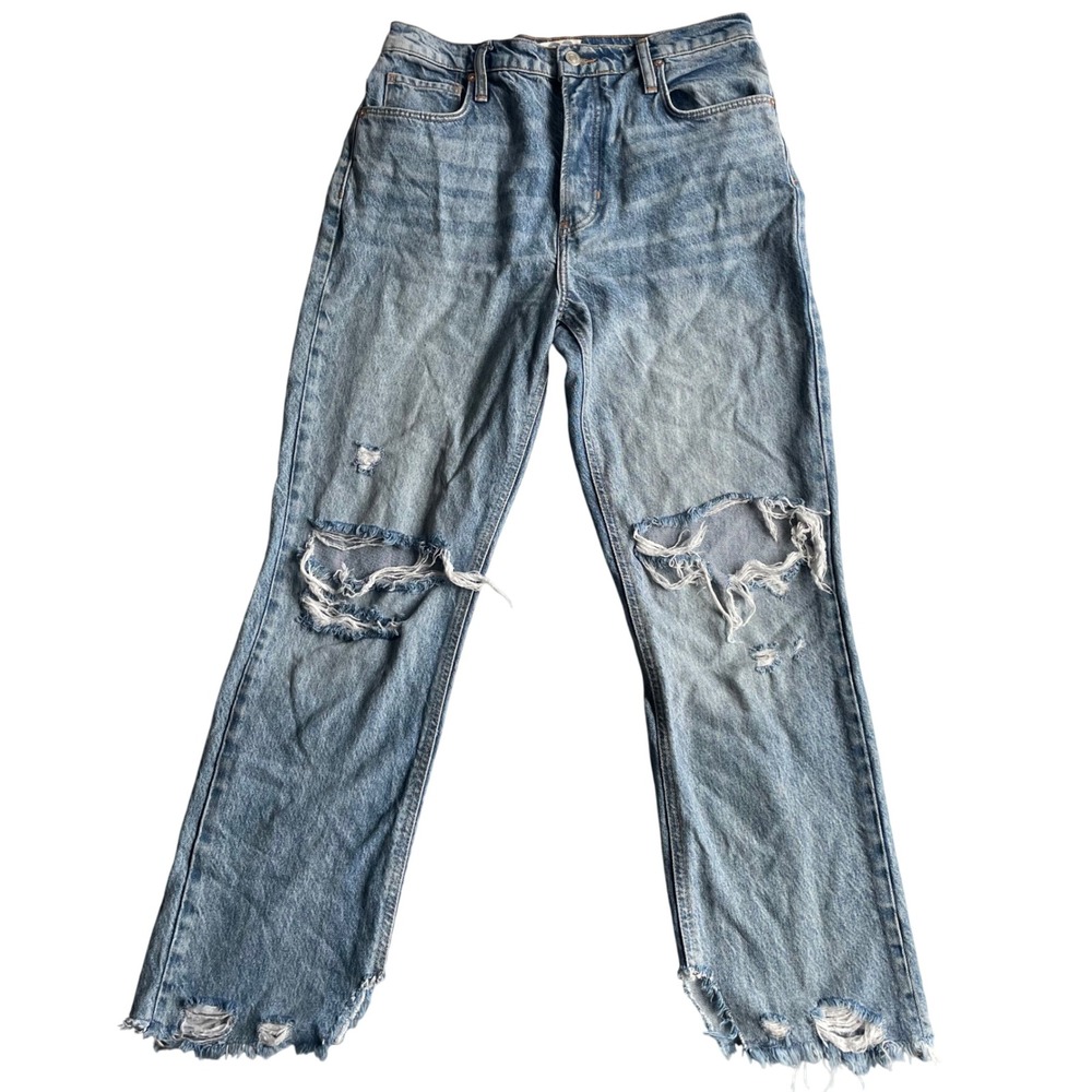 Free People Distressed High Waisted Straight Leg Jeans Womens Size 28 Blue - Picture 1 of 15
